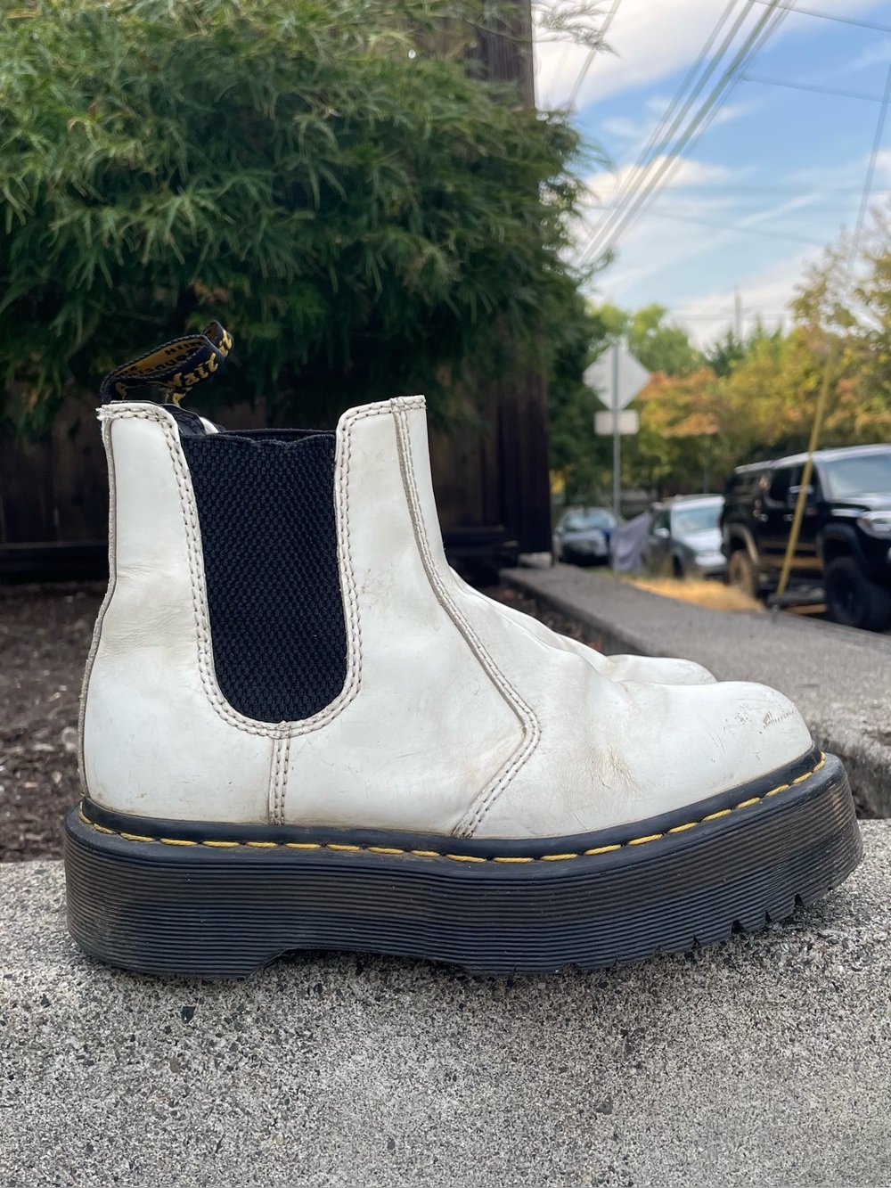 White Doc Marten 2976 quad platform Chelsea boots US women’s 7